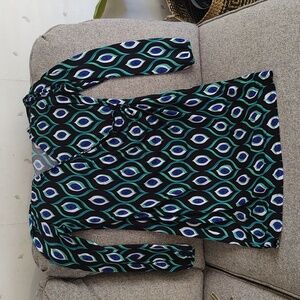 Jones New York Teal and Gray Patterned Dress